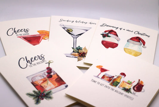 Box of 12 boozy holiday greeting cards